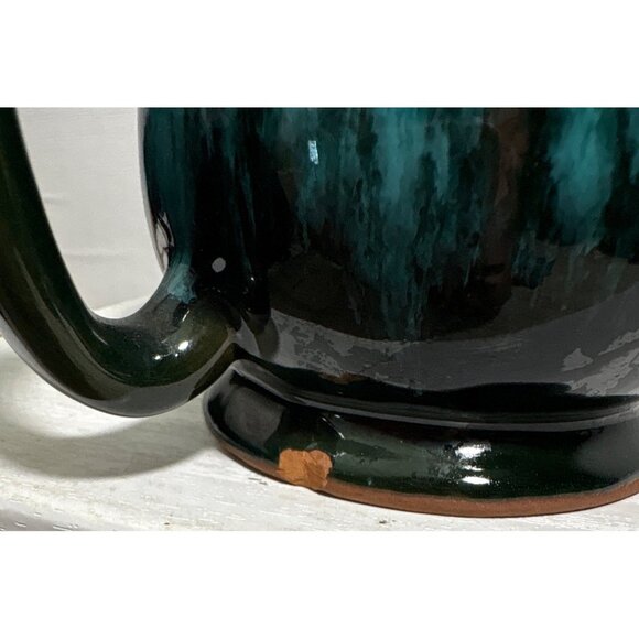 Evangeline Pottery Coffee Mugs Set Of 4 Green Black Drip Glaze Canada MCM Vtg - Picture 7 of 7